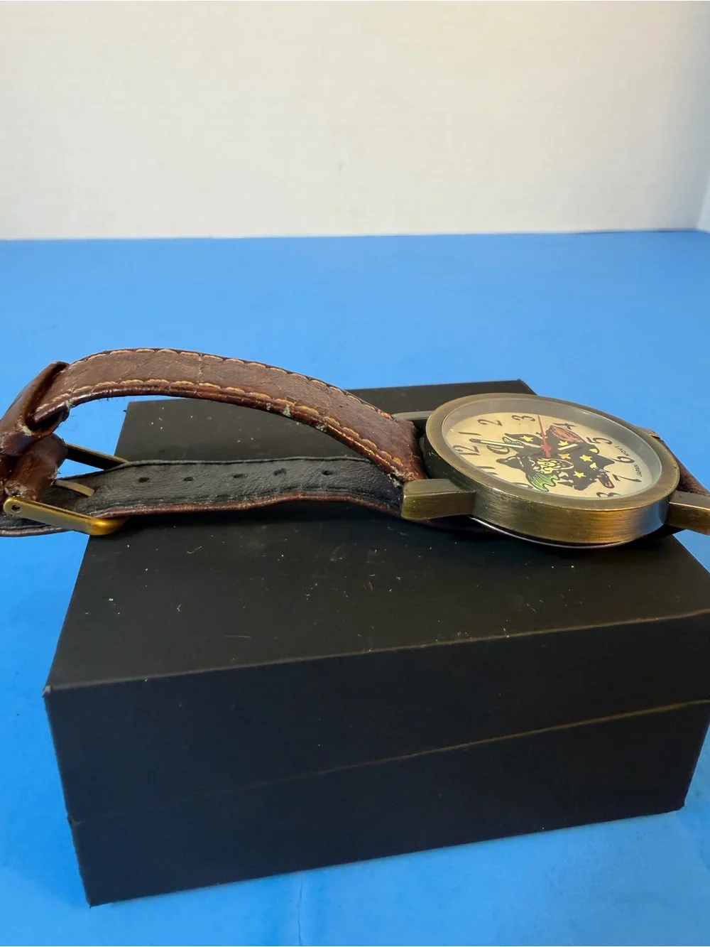 Vintage-Style Brown Leather Witch Watch for Men
